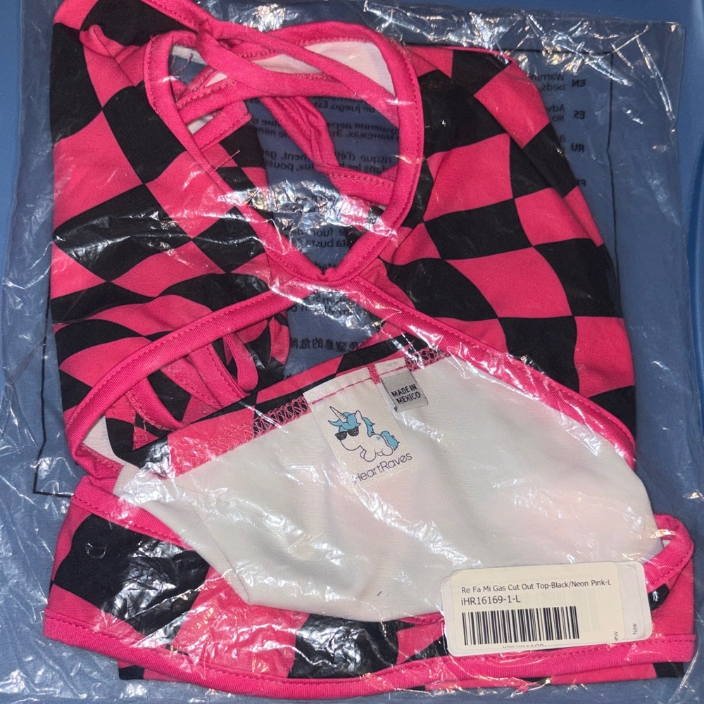 Pink and Black Checkered Women's Cut Out Top large
